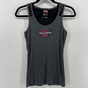 Harley Davidson Women’s Tank Top Gray Pink Logo Sequins S